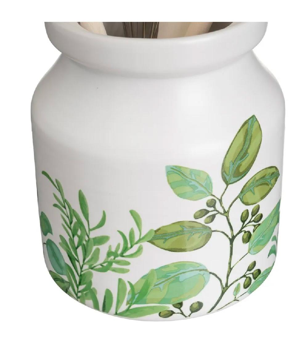 Wadiga Pot Ustensiles De Cuisine En Céramique Blanche Motif Feuillage