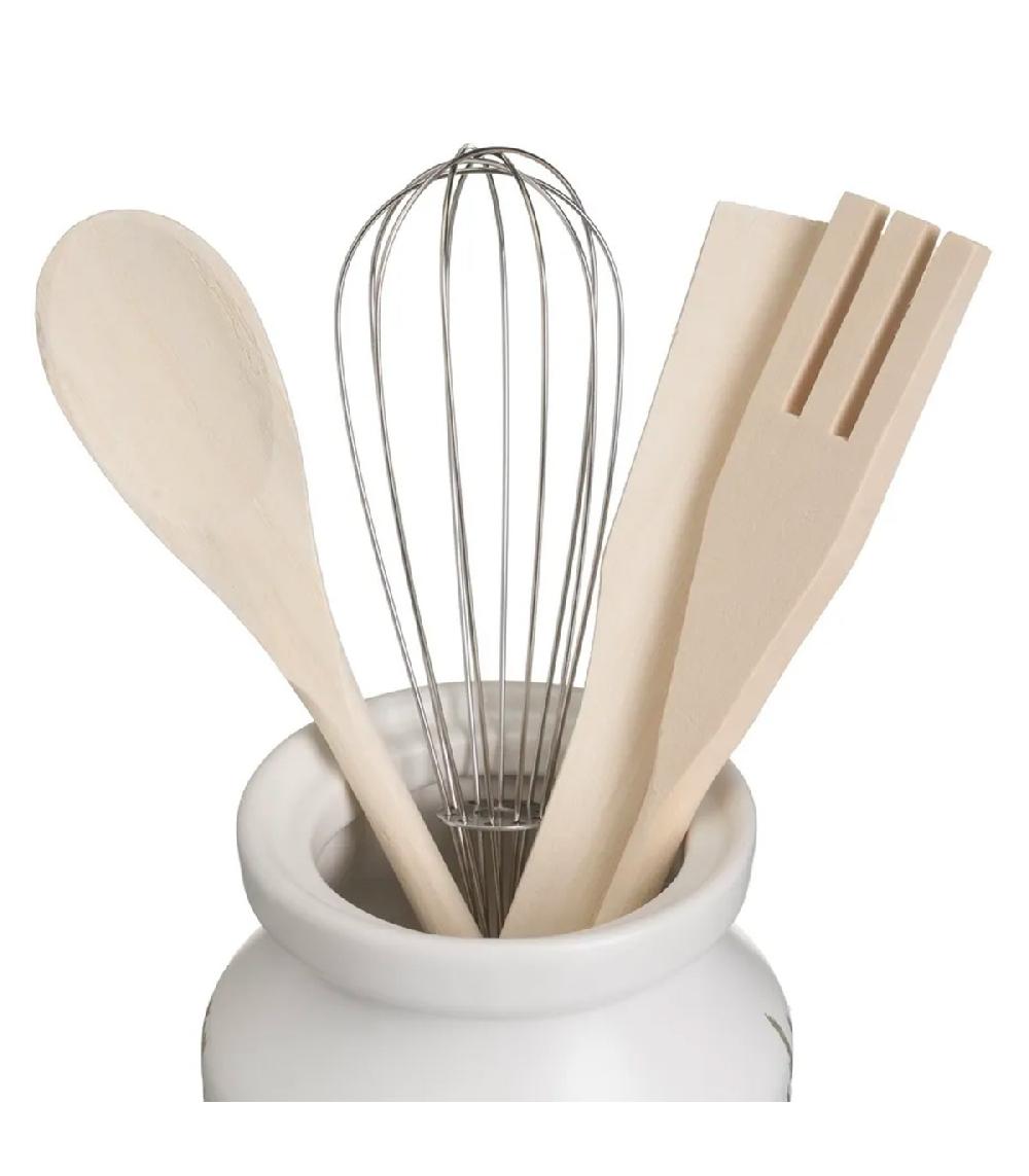 Wadiga Pot Ustensiles De Cuisine En Céramique Blanche Motif Herbes