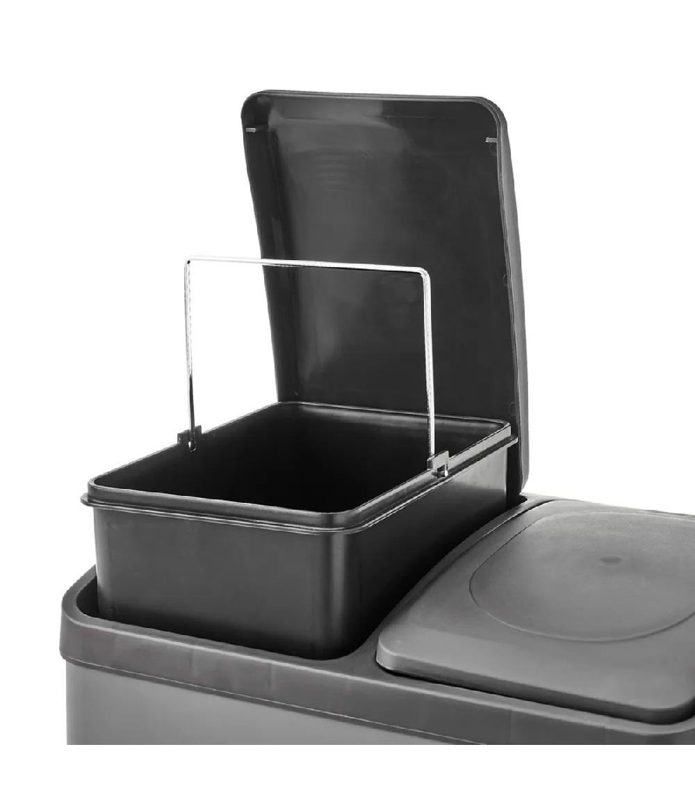 Wadiga Poubelle De Cuisine De Tri à Double Compartiment Gris 20L + 20L
