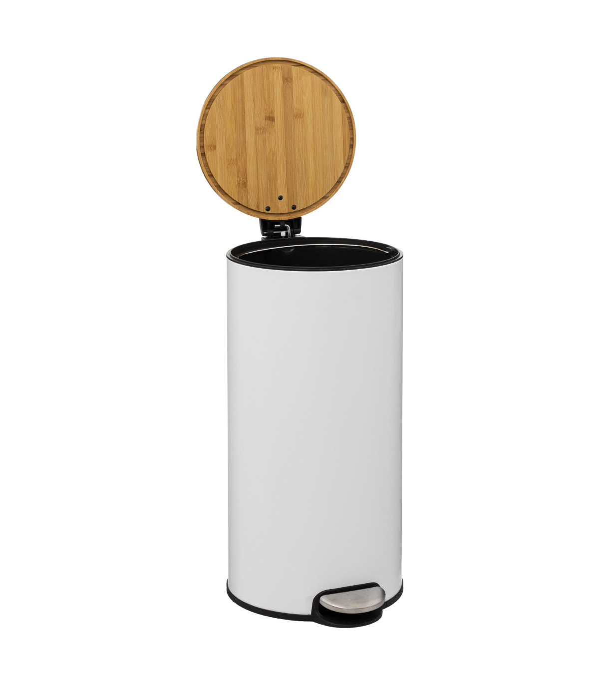 Wadiga Poubelle De Cuisine Ronde Blanche Et Bambou - 30L