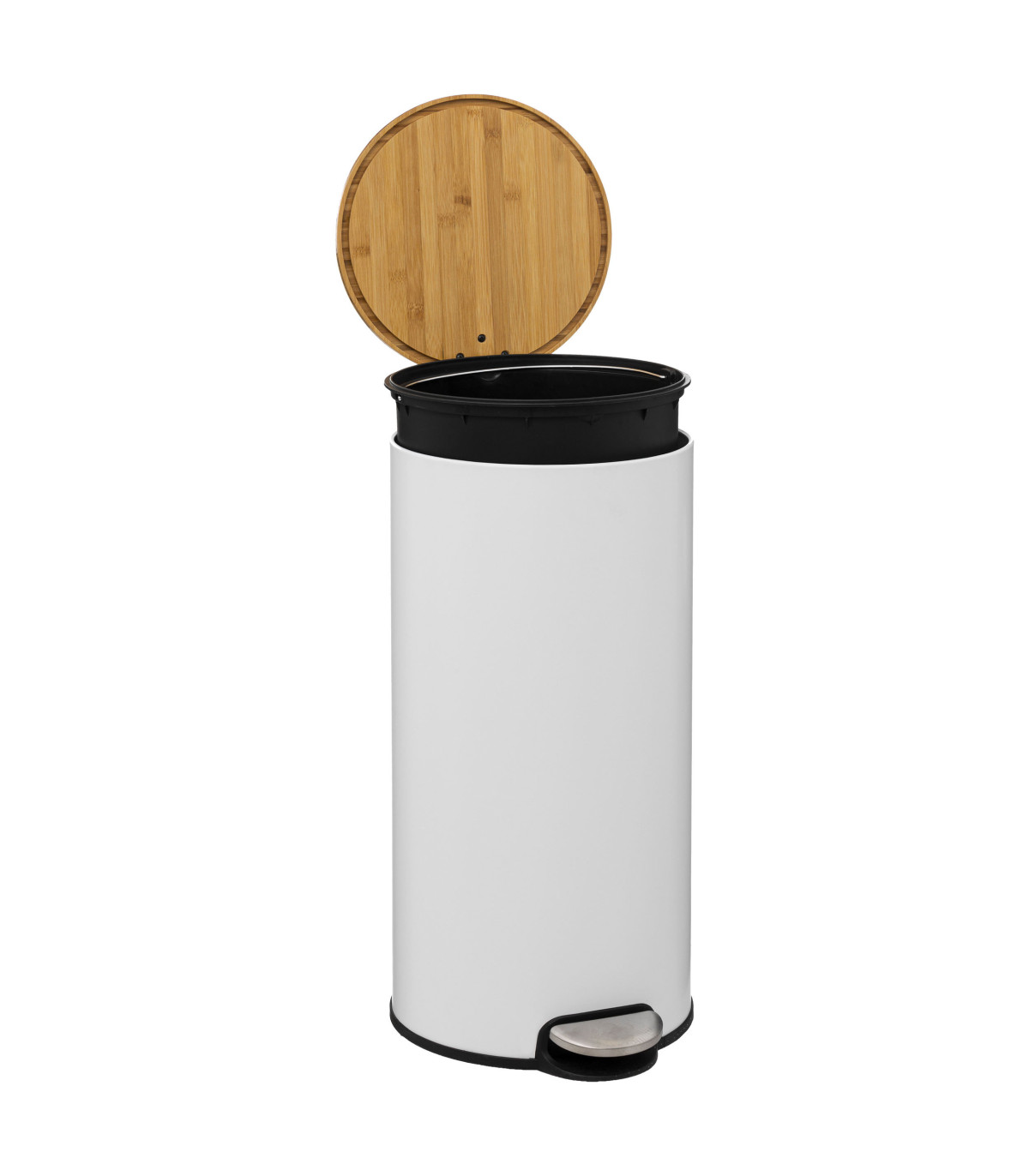 Wadiga Poubelle De Cuisine Ronde Blanche Et Bambou - 30L