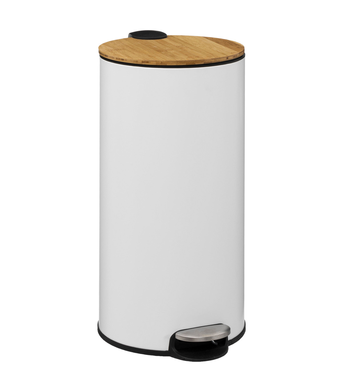 wadiga Poubelle de cuisine ronde blanche et bambou - 30L