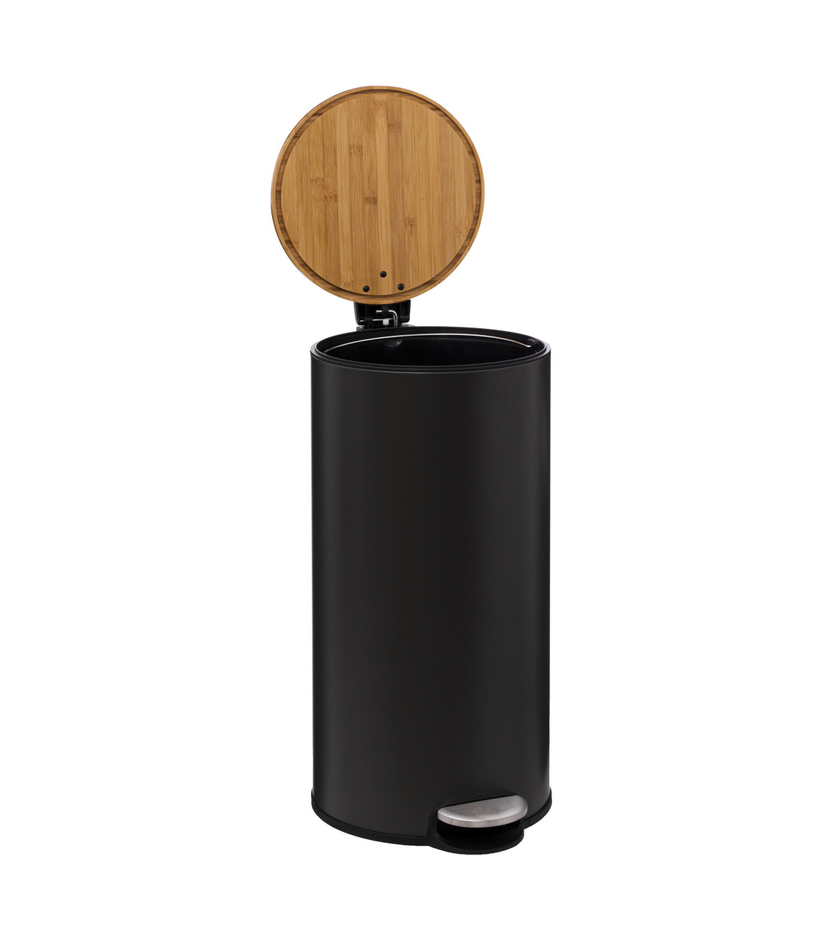 Wadiga Poubelle De Cuisine Ronde Noire Et Bambou - 30L