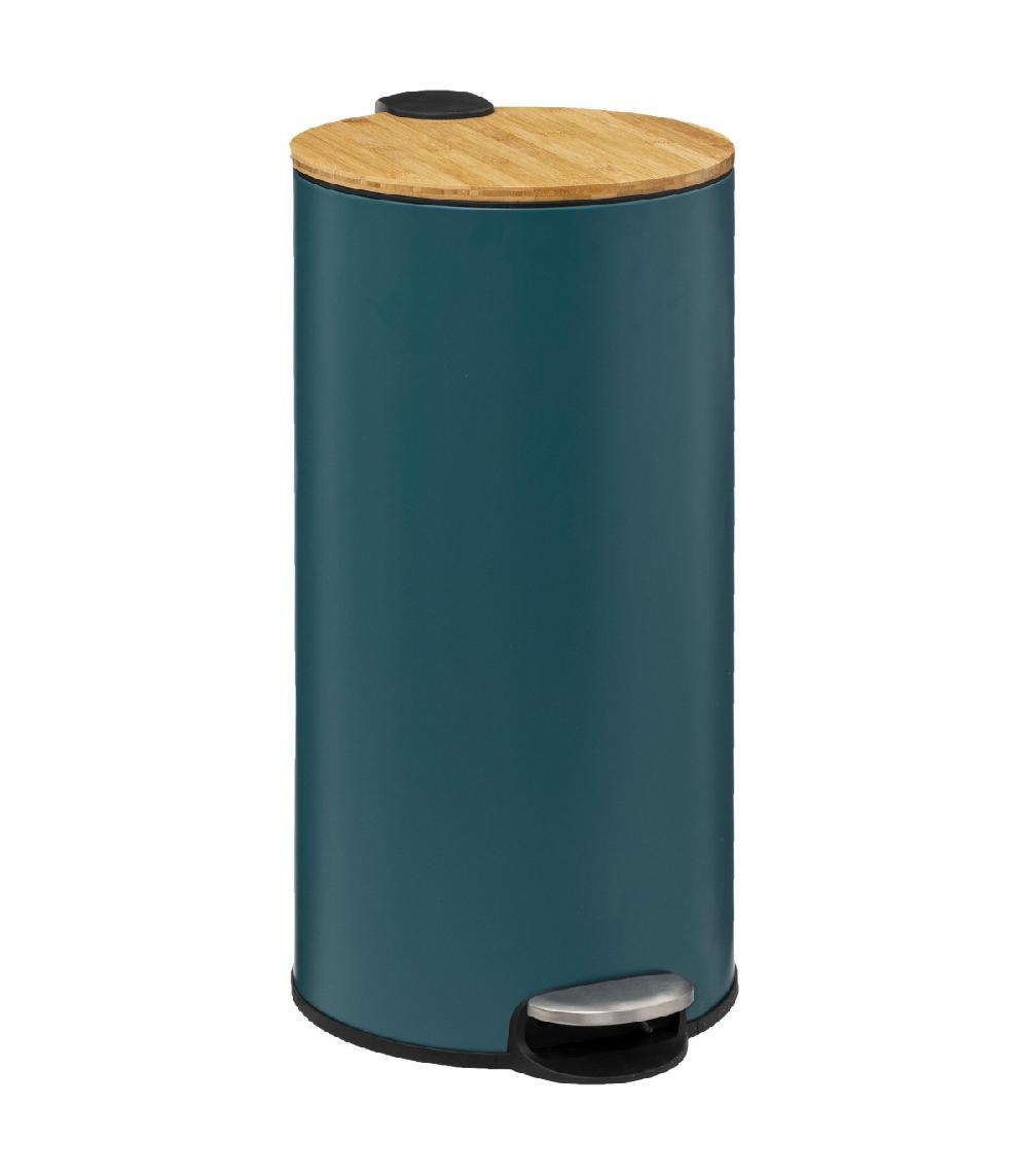 wadiga Poubelle de cuisine ronde verte et bambou 30L