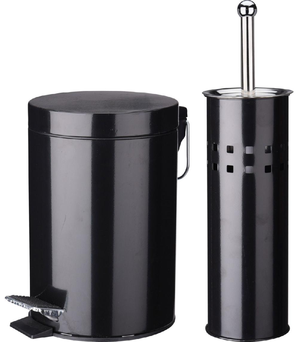 wadiga Poubelle de Salle de Bain 3L + Brosse WC Métal Noir