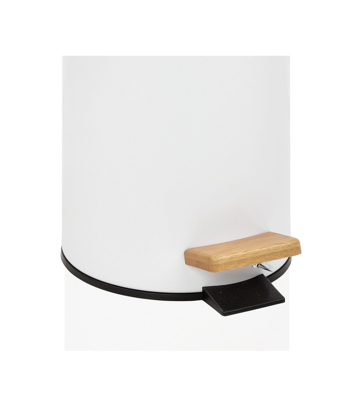 Wadiga Poubelle De Salle De Bain En Métal Blanc Couvercle Bambou - 3L