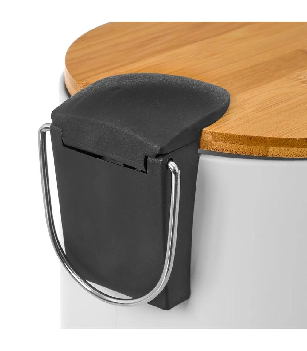 Wadiga Poubelle De Salle De Bain En Métal Blanc Et Bambou 5L