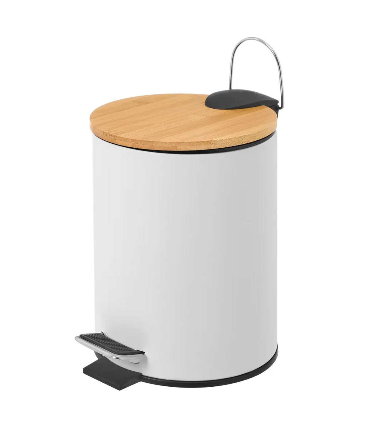 wadiga Poubelle de salle de bain en métal blanc et bambou 3L