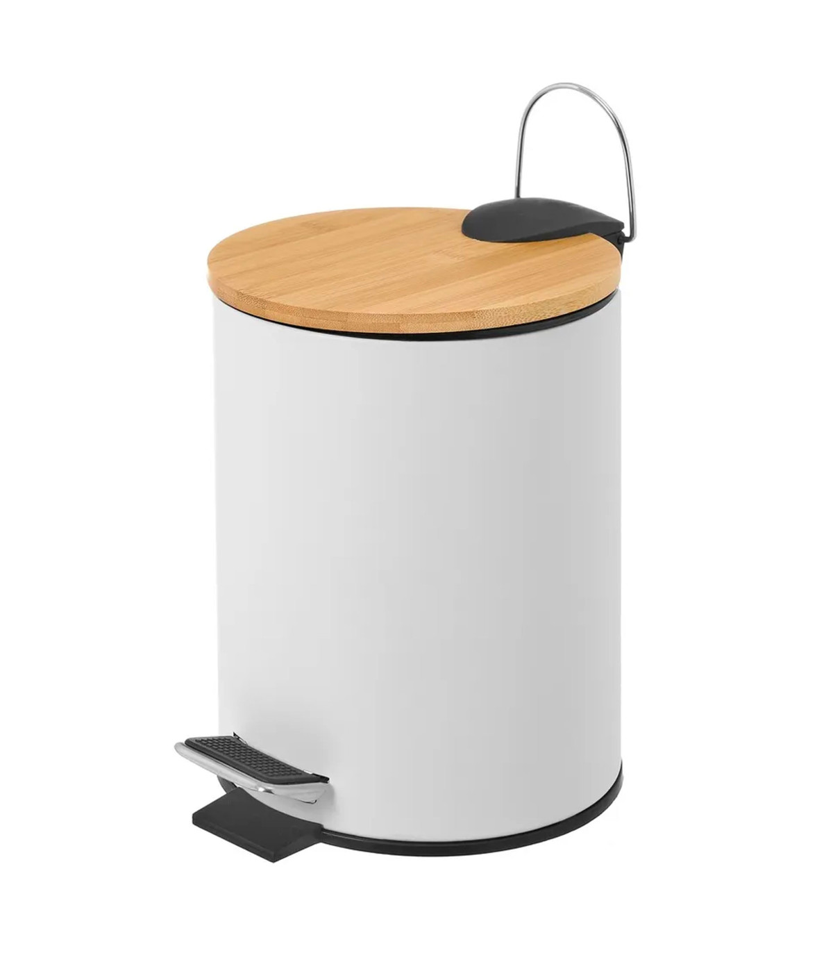 wadiga Poubelle de salle de bain en métal blanc et bambou 5L