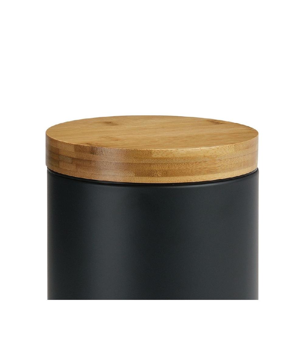 Wadiga Poubelle De Salle De Bain En Métal Noir Couvercle Bambou - 3L