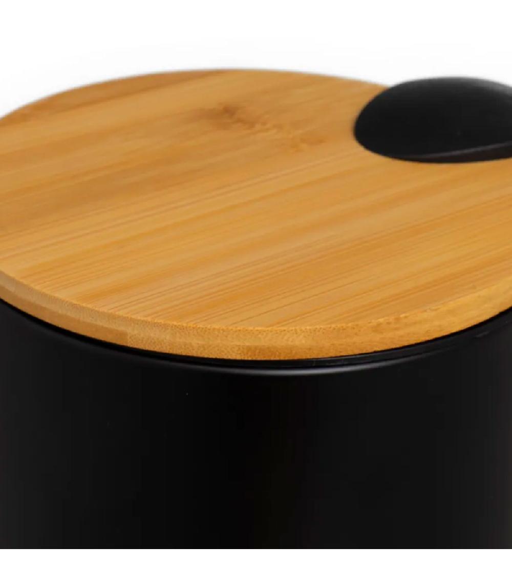 Wadiga Poubelle De Salle De Bain En Métal Noir Et Bambou 5L