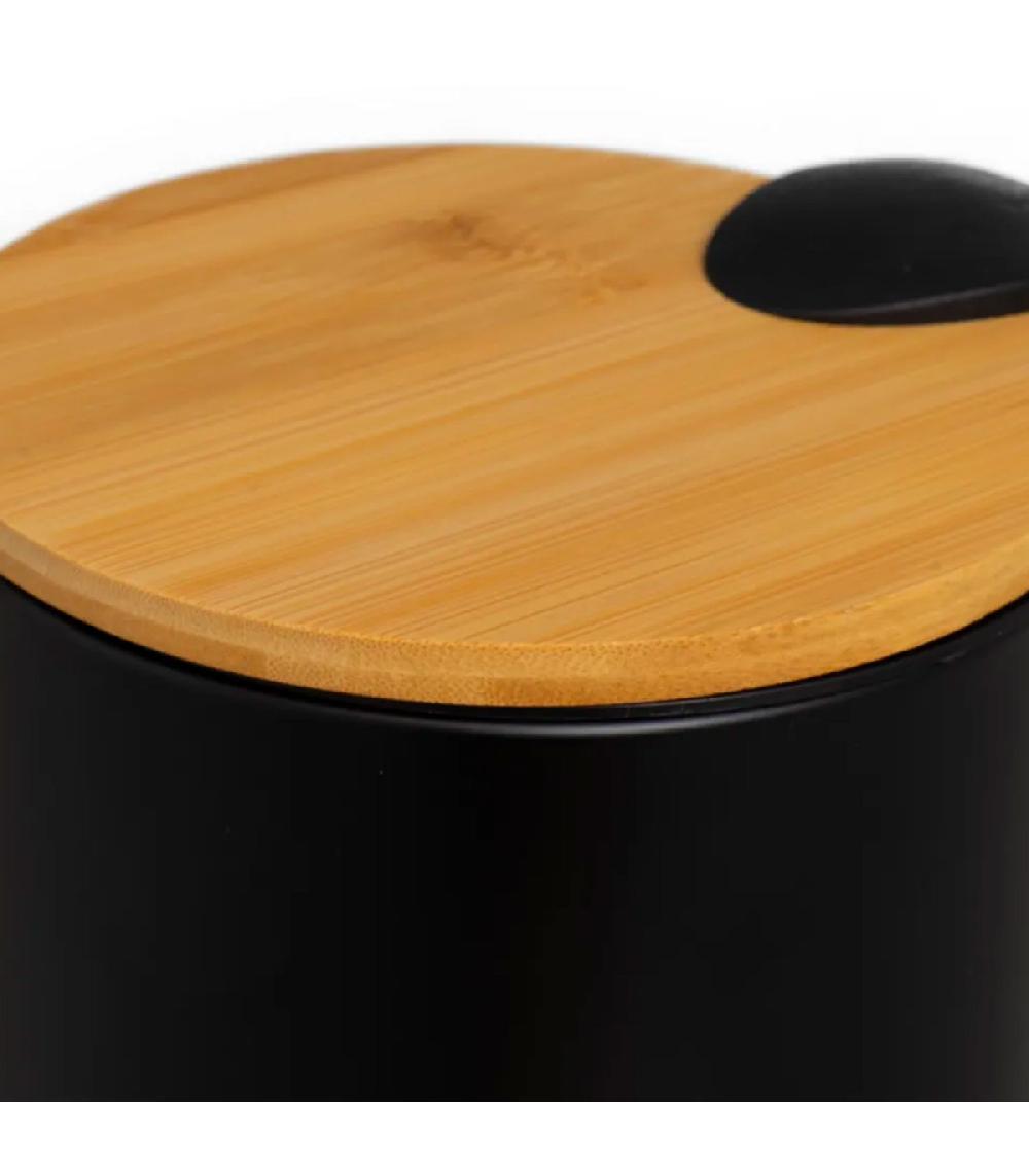 Wadiga Poubelle De Salle De Bain En Métal Noir Et Bambou 3L