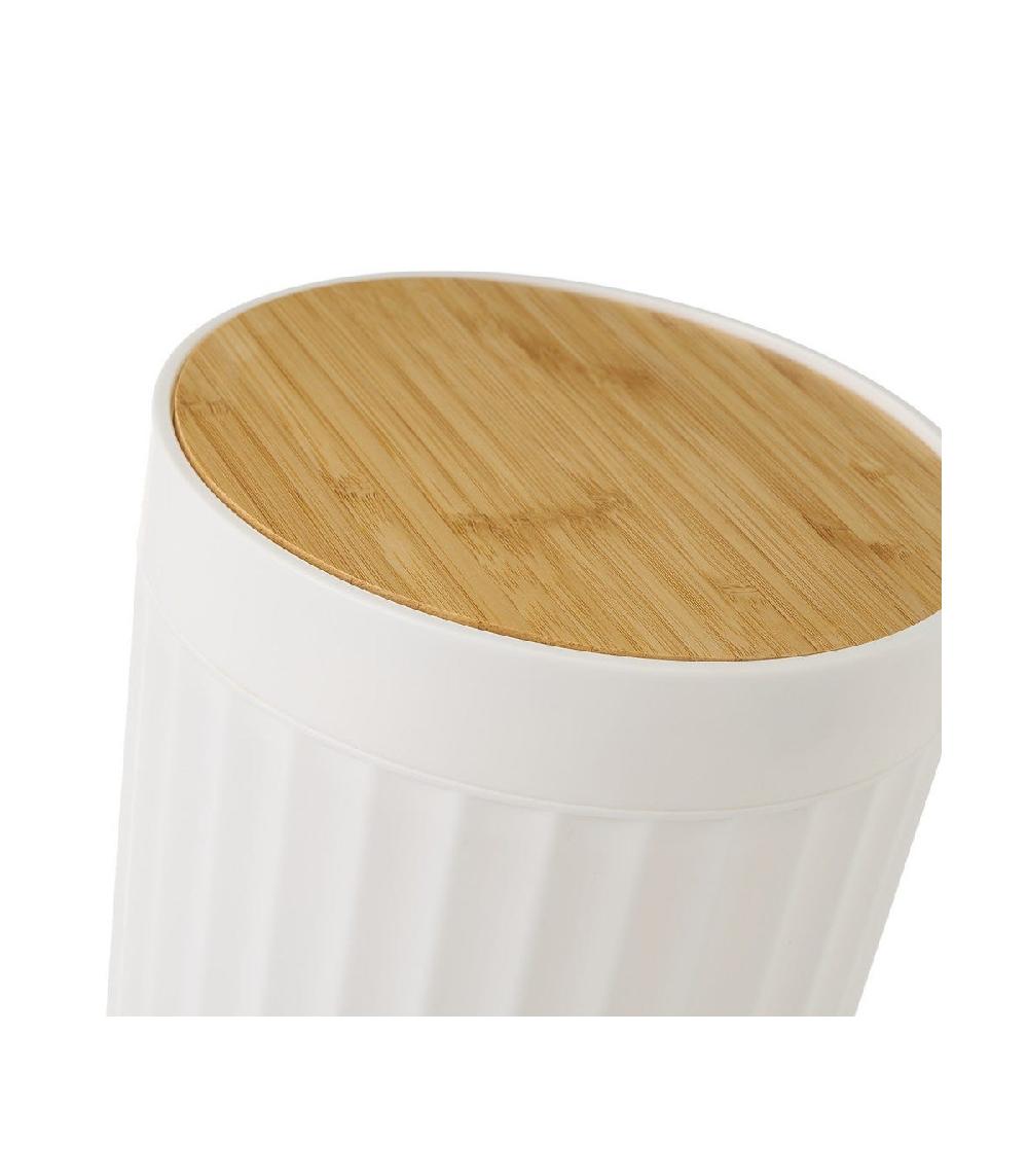Wadiga Poubelle De Salle De Bain En Plastique Blanc Et Bambou - 5L