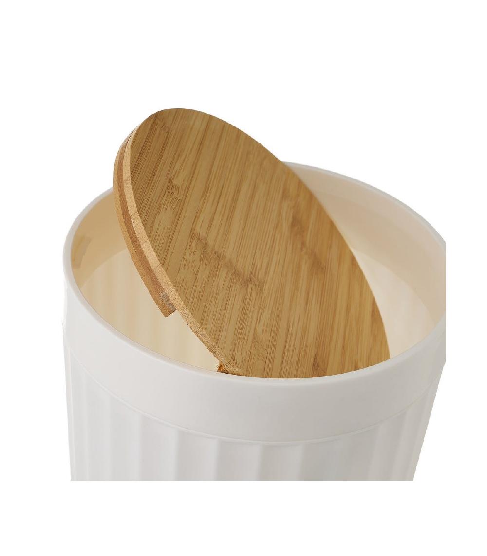 Wadiga Poubelle De Salle De Bain En Plastique Blanc Et Bambou - 5L