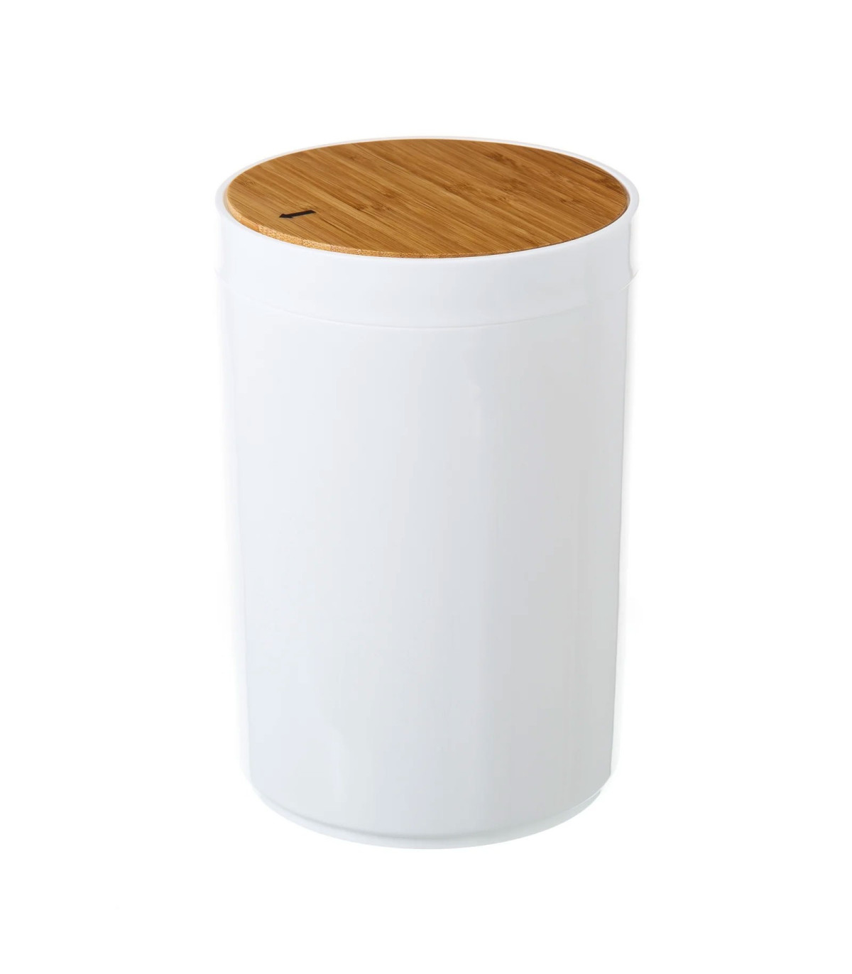 Wadiga Poubelle De Salle De Bain En Plastique Blanc Et Bambou - 5L