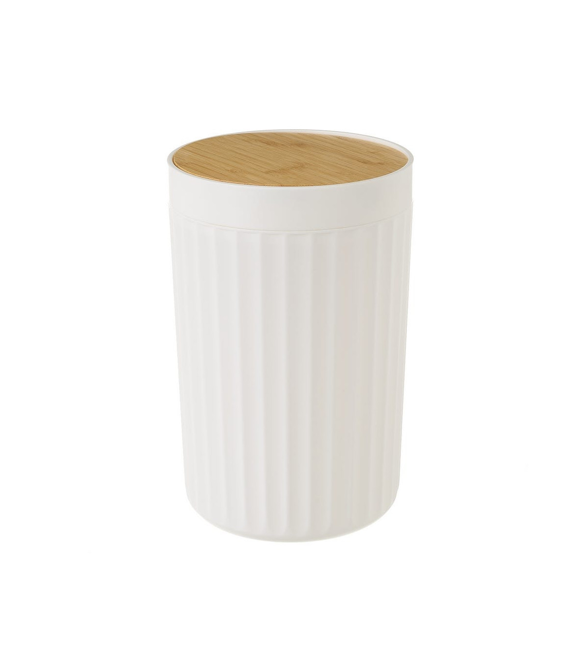 wadiga Poubelle de salle de bain en plastique blanc et bambou - 5L