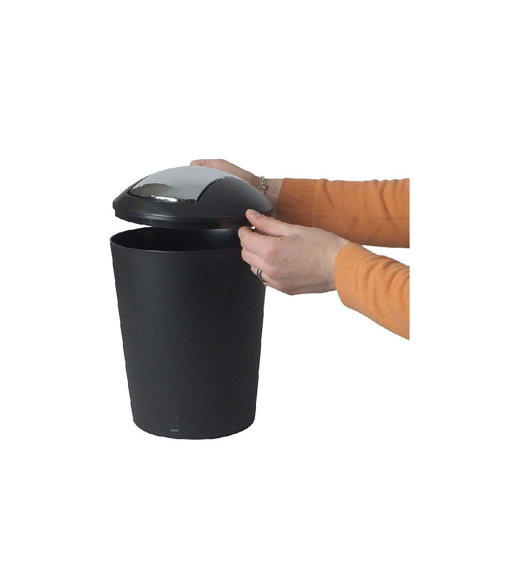 Wadiga Poubelle De Salle De Bain En Plastique Noir Et Argent Marta - 5L