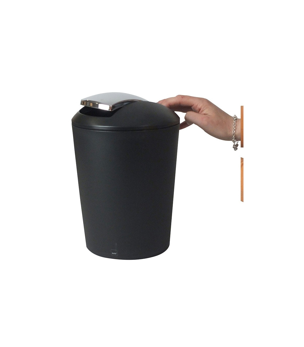 Wadiga Poubelle De Salle De Bain En Plastique Noir Et Argent Marta - 5L