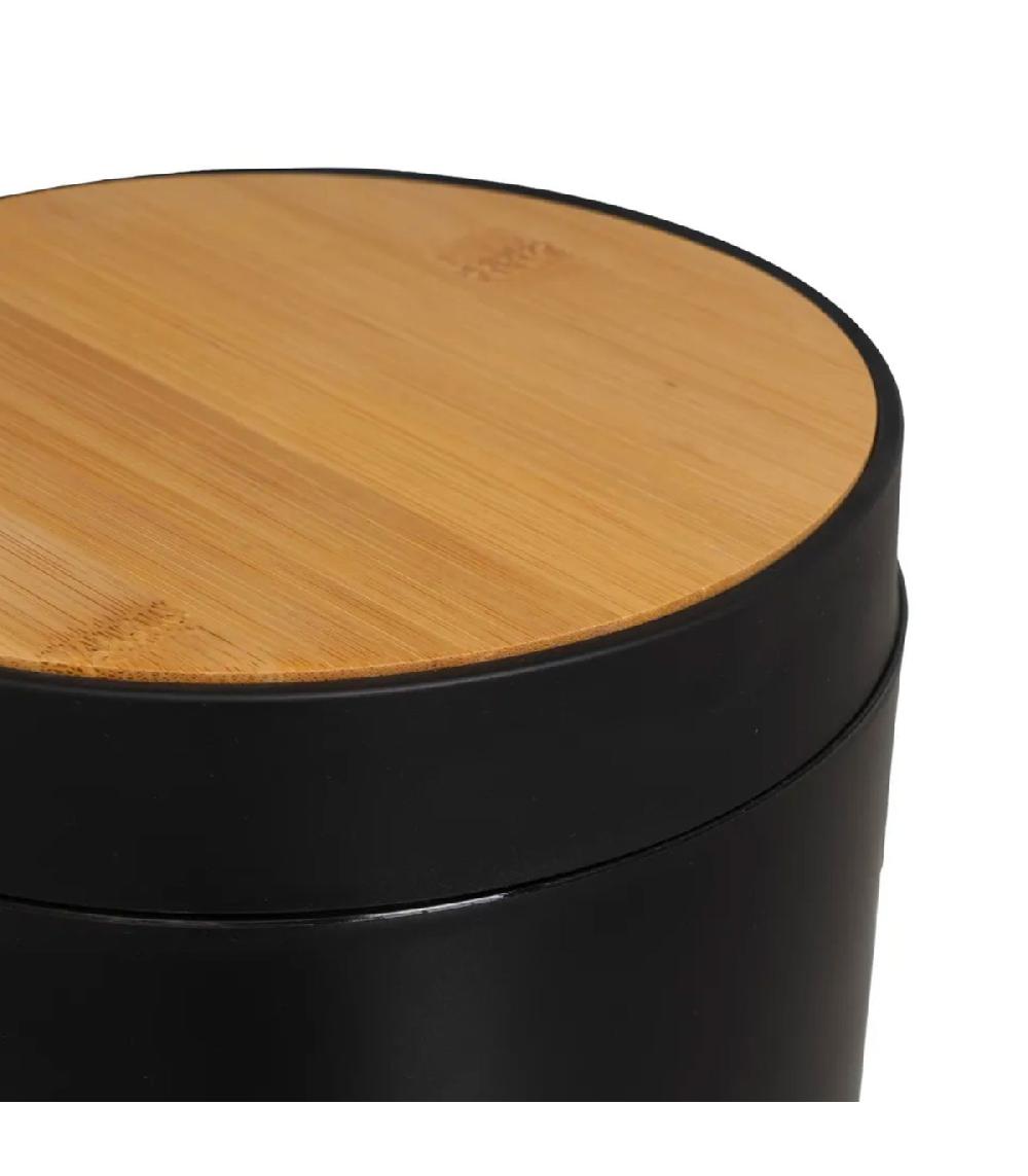 Wadiga Poubelle De Salle De Bain En Plastique Noir Et Bambou - 5L
