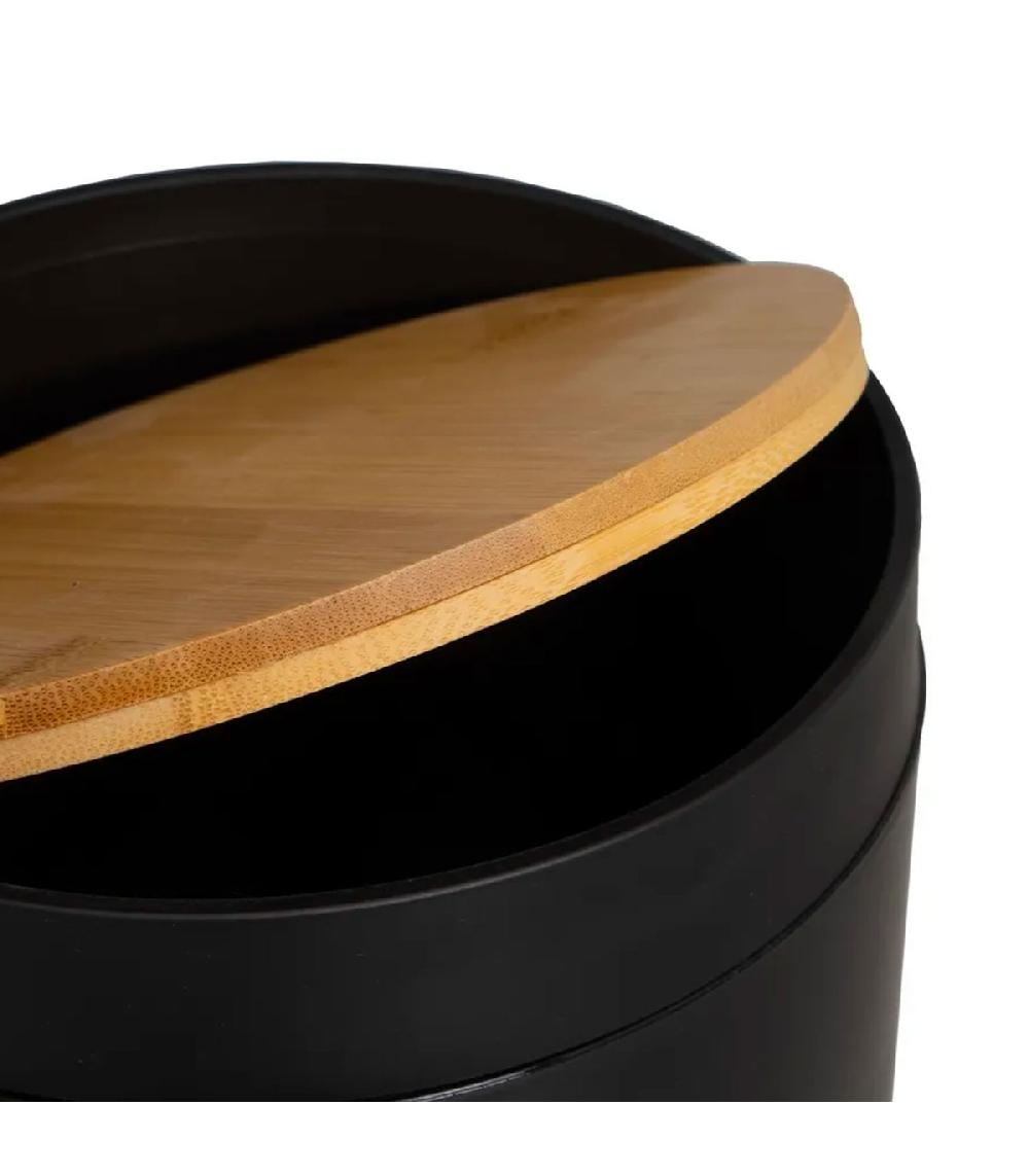 Wadiga Poubelle De Salle De Bain En Plastique Noir Et Bambou - 5L