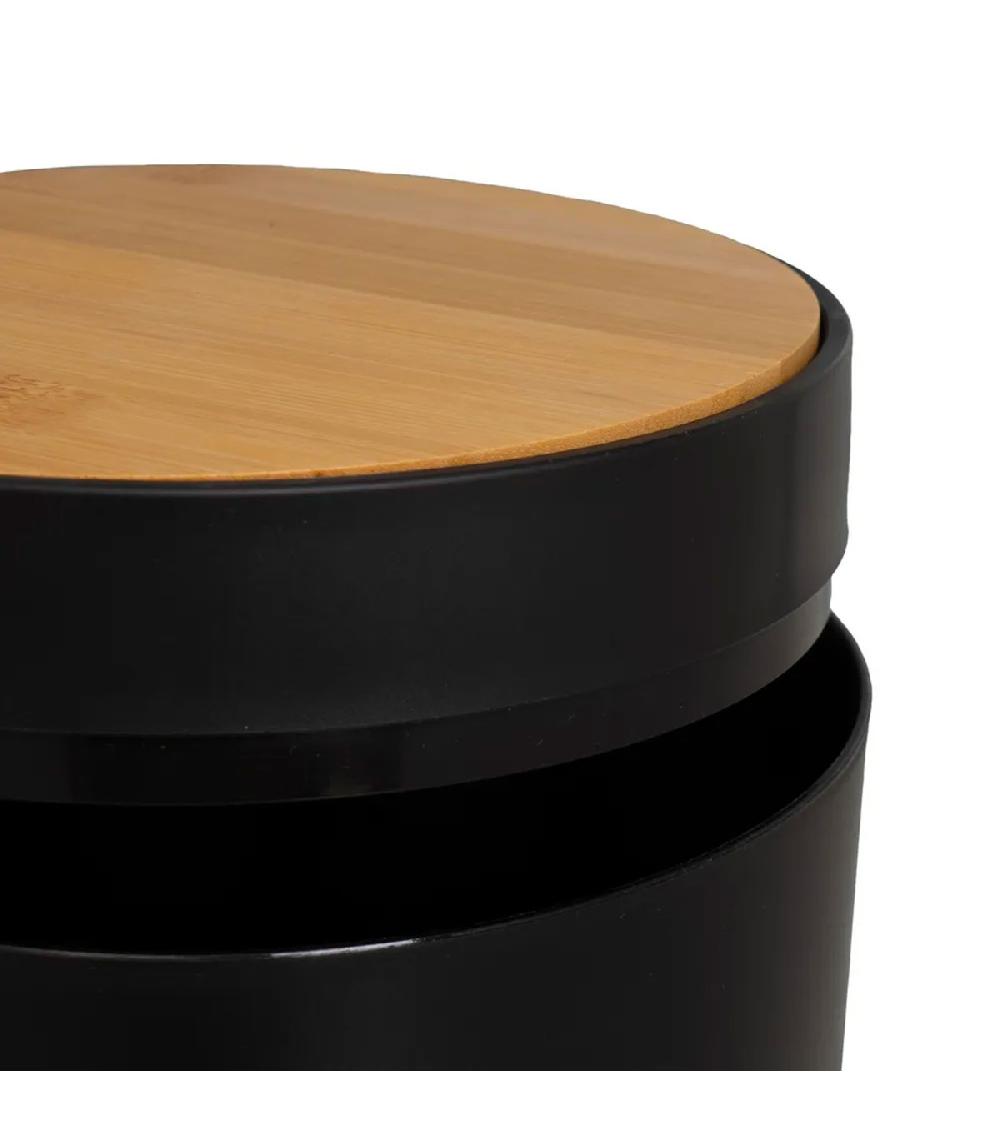 Wadiga Poubelle De Salle De Bain En Plastique Noir Et Bambou - 5L