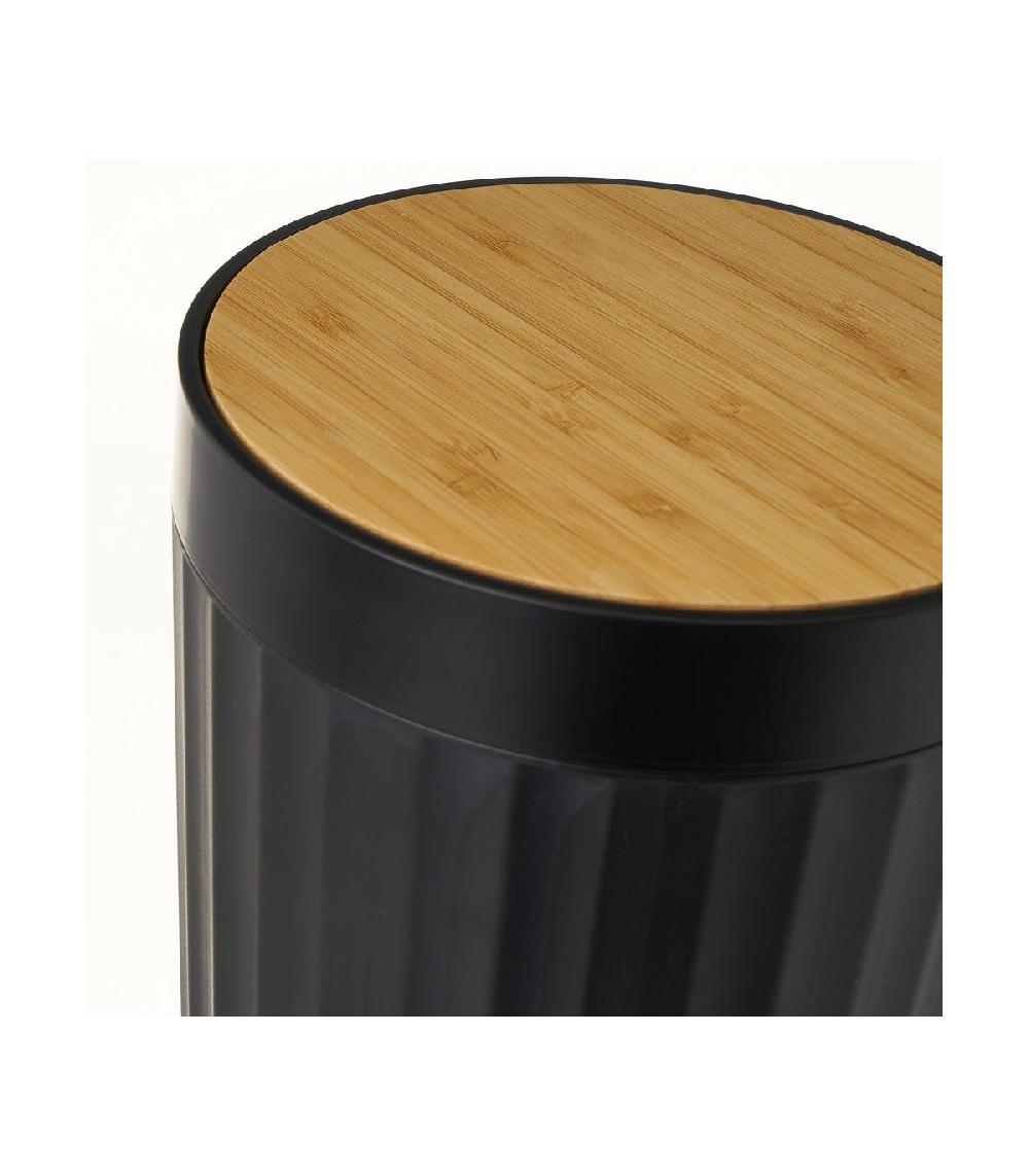 Wadiga Poubelle De Salle De Bain En Plastique Noir Et Bambou - 5L
