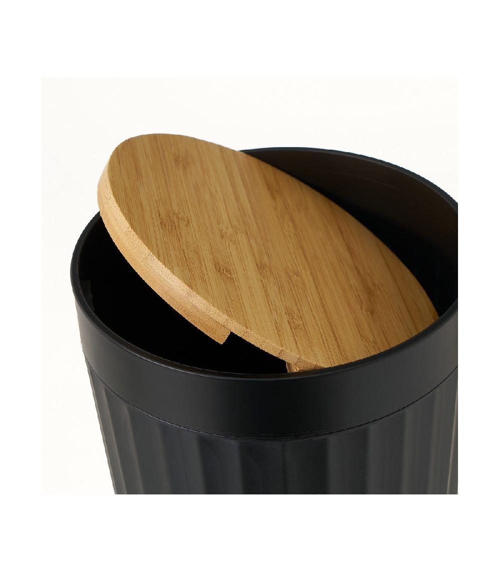 Wadiga Poubelle De Salle De Bain En Plastique Noir Et Bambou - 5L