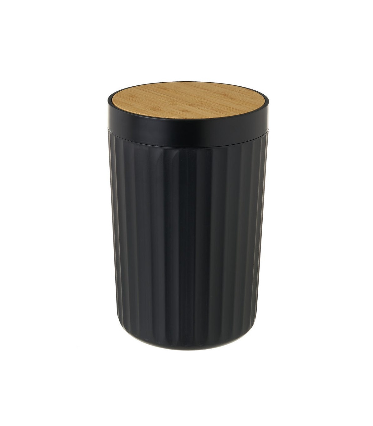 wadiga Poubelle de salle de bain en plastique noir et bambou - 5L