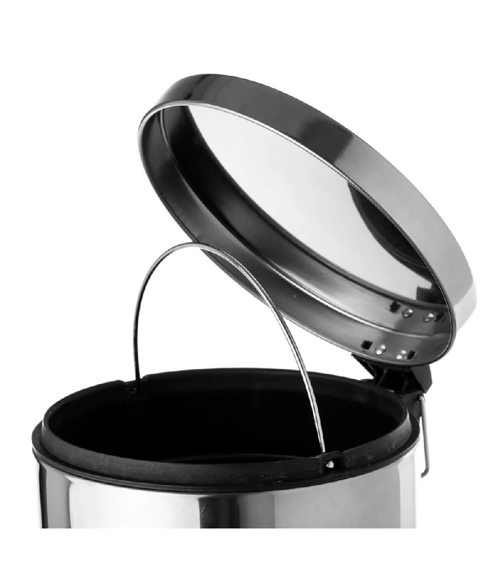 Wadiga Poubelle De Salle De Bain Ronde à Pédale En Métal Chromé 3L
