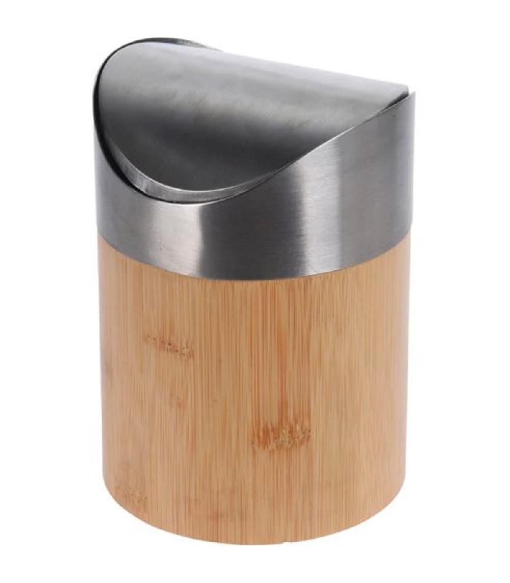 wadiga Poubelle de table en bambou et acier inoxydable