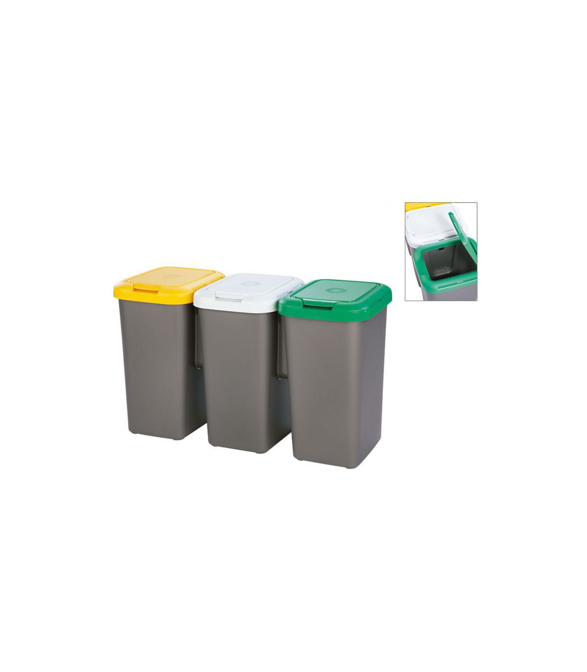Wadiga Poubelle De Tri Sélectif 3 Compartiments - Vert Jaune Blanc