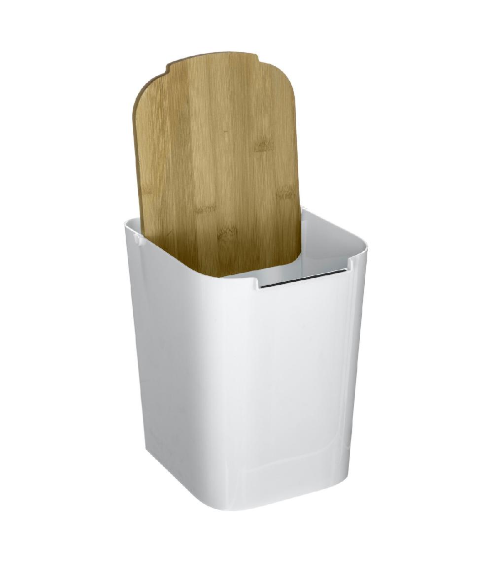Wadiga Poubelle Salle De Bain Blanche Couvercle Bambou - 5L