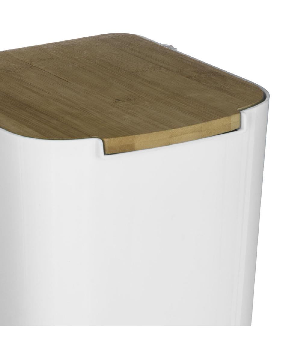 Wadiga Poubelle Salle De Bain Blanche Couvercle Bambou - 5L