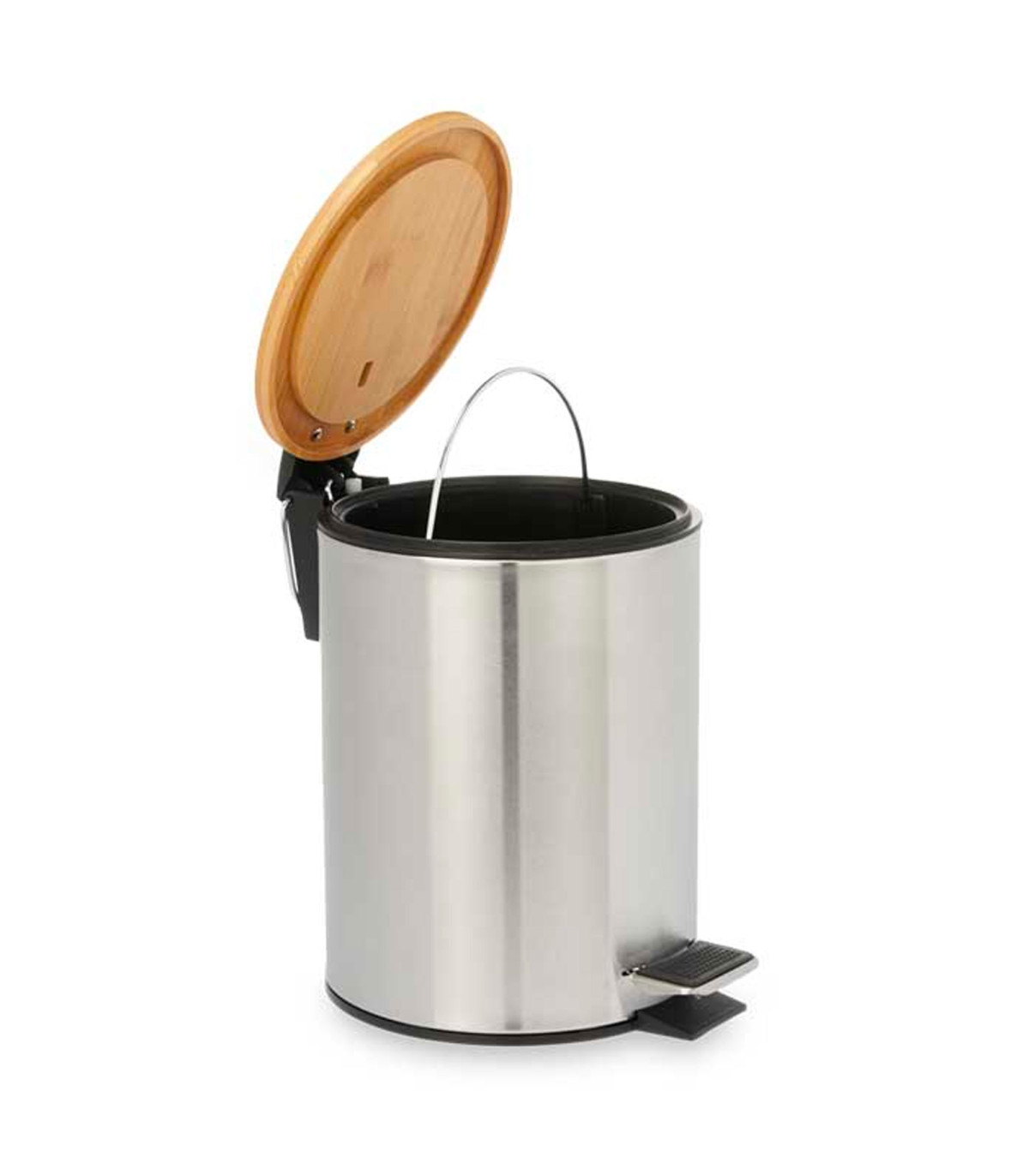 Wadiga Poubelle Salle De Bain En Métal Chromé Et Bambou 3L