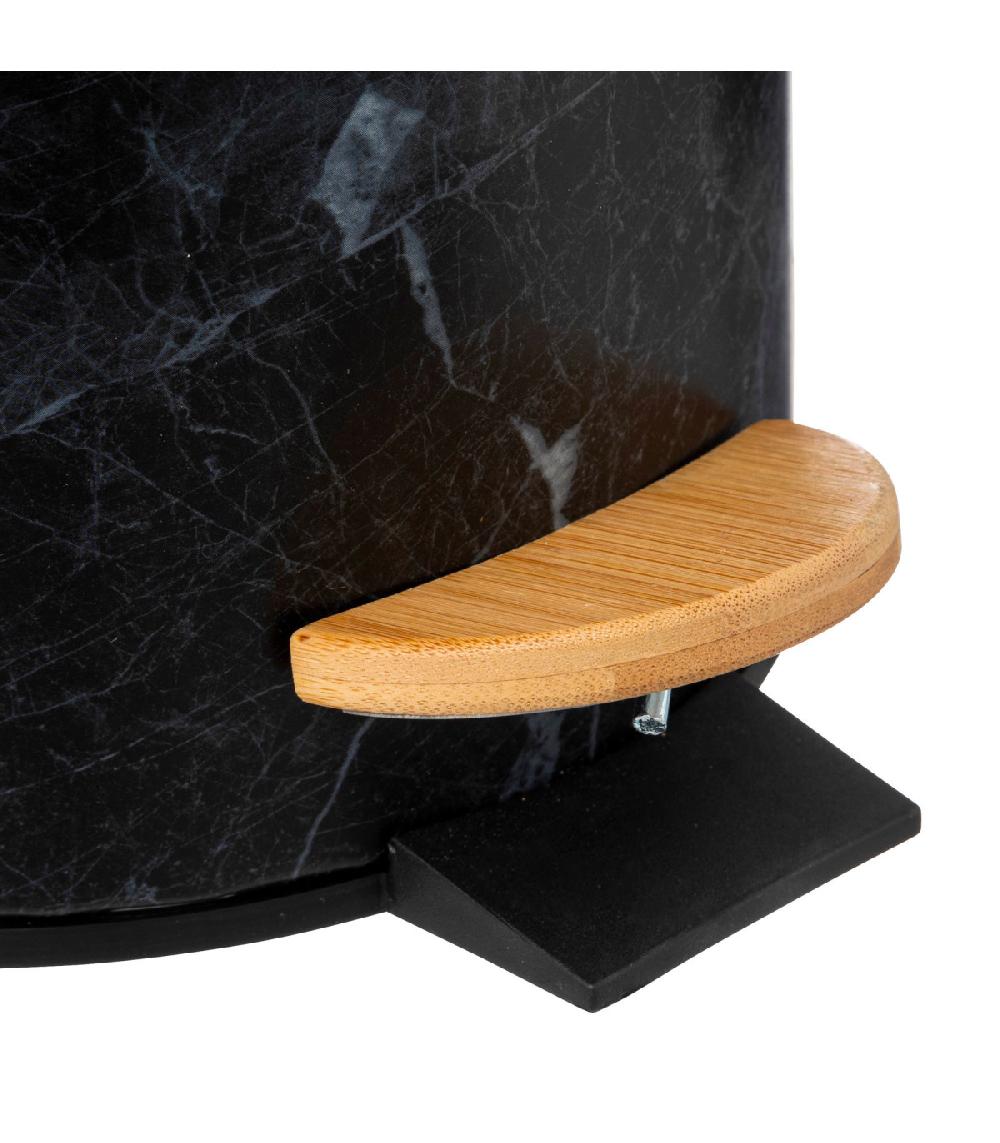 Wadiga Poubelle Salle De Bain En Métal Effet Marbre Noir Et Bois 3L