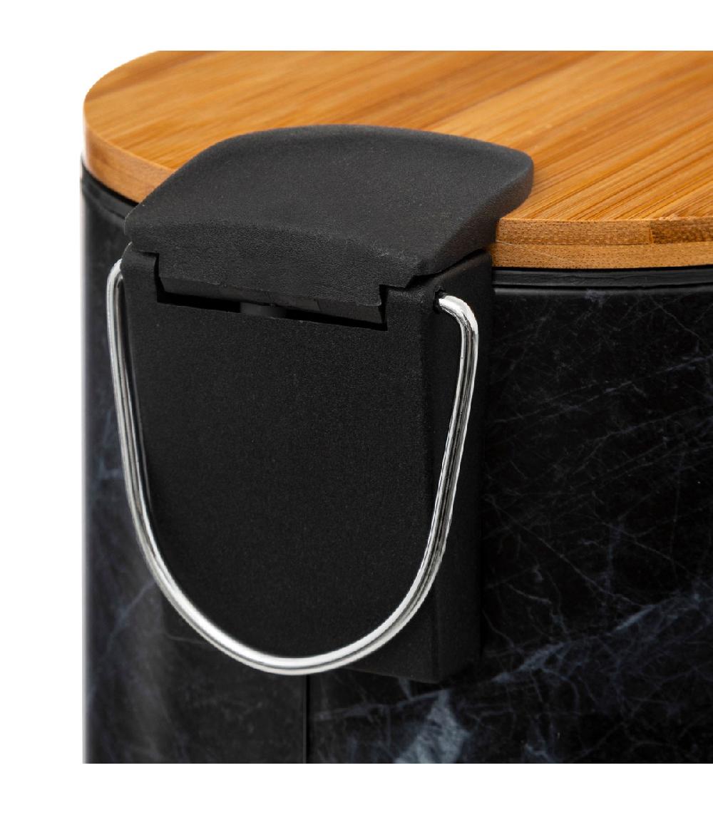 Wadiga Poubelle Salle De Bain En Métal Effet Marbre Noir Et Bois 3L