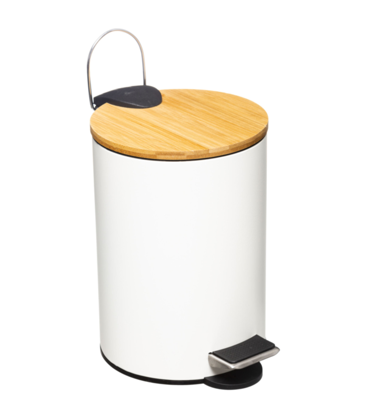 wadiga Poubelle salle de bain métal blanc couvercle bambou - 3L