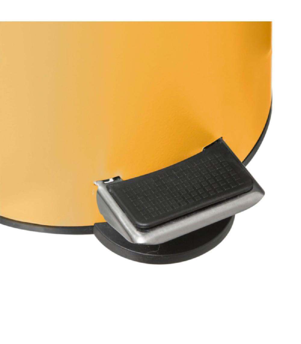 Wadiga Poubelle Salle De Bain Métal Jaune Couvercle Bambou - 3L