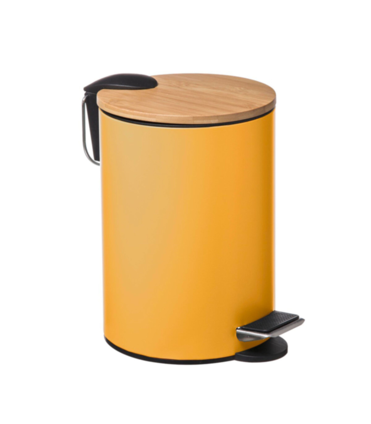 wadiga Poubelle salle de bain métal jaune couvercle bambou - 3L