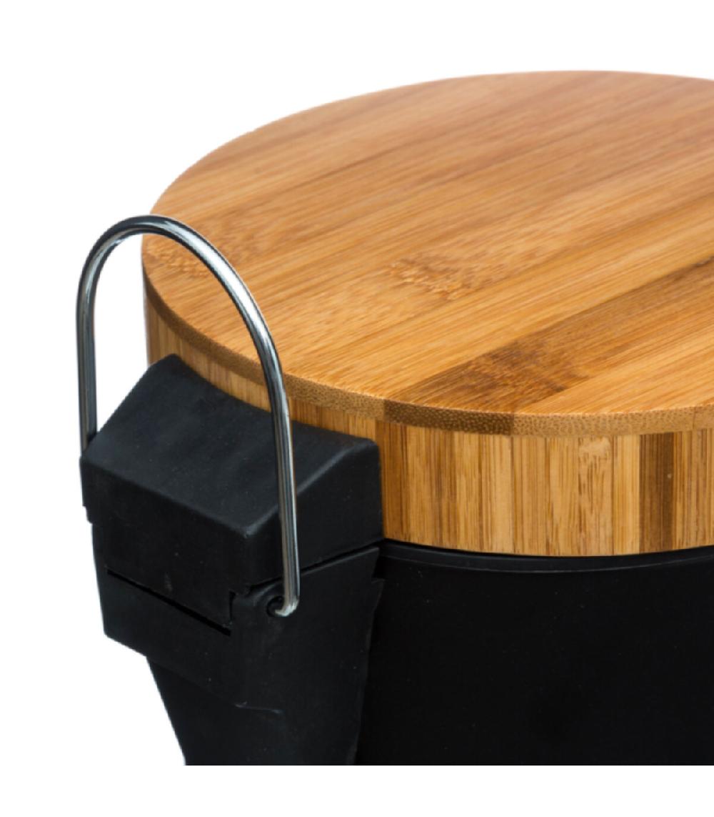 Wadiga Poubelle Salle De Bain Métal Noir Couvercle Bambou - 3L