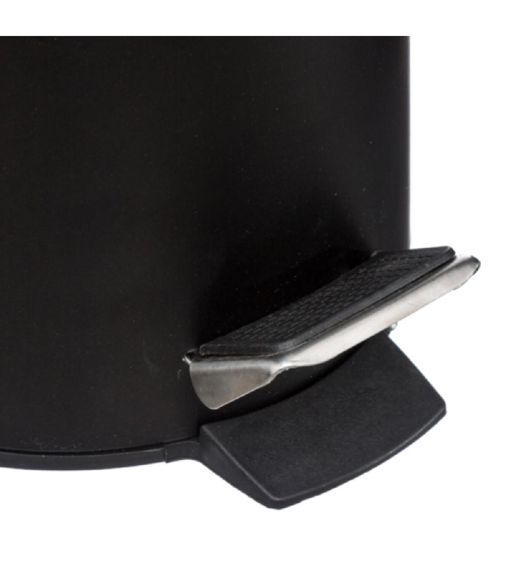 Wadiga Poubelle Salle De Bain Métal Noir Couvercle Bambou - 3L