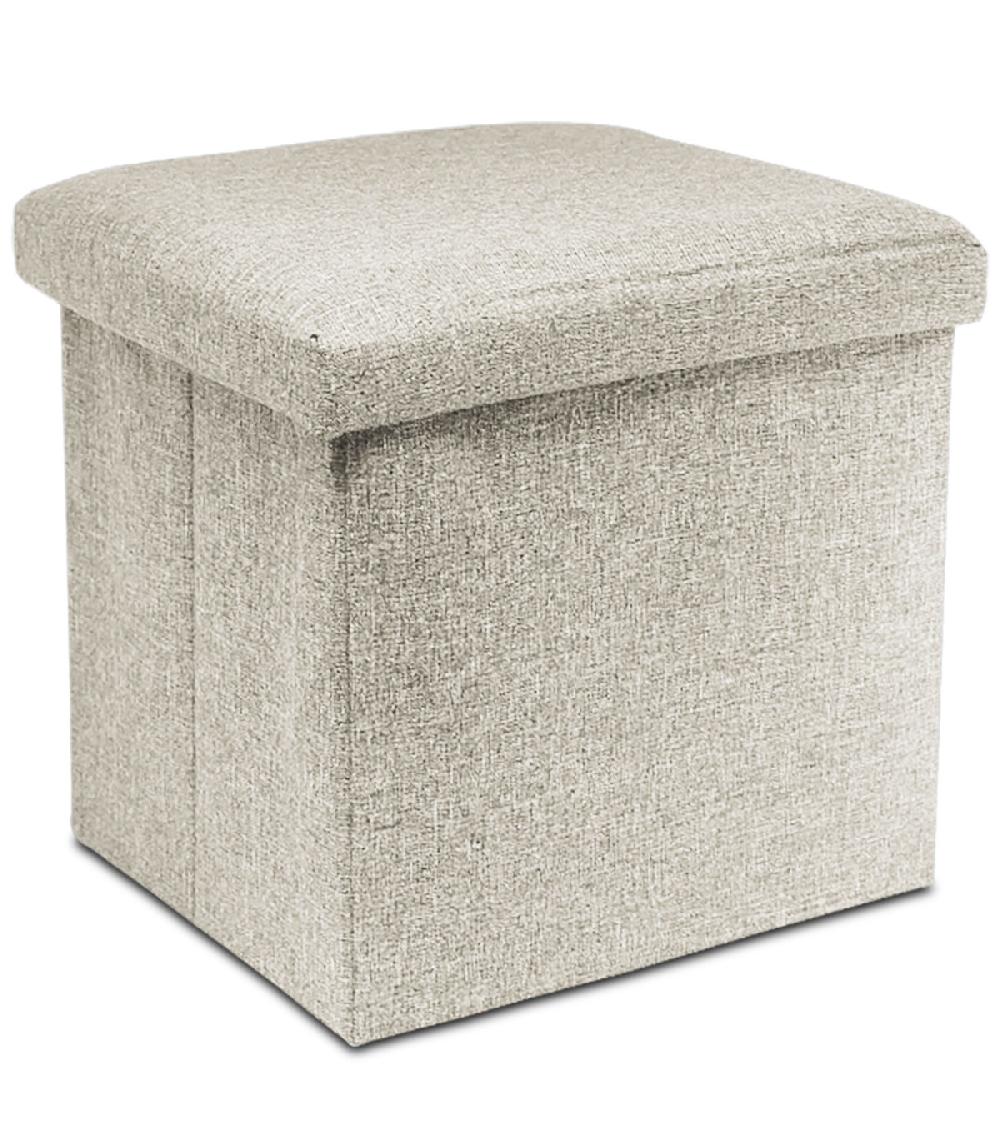 wadiga Pouf coffre de rangement tissu beige pliable 38x38x38cm