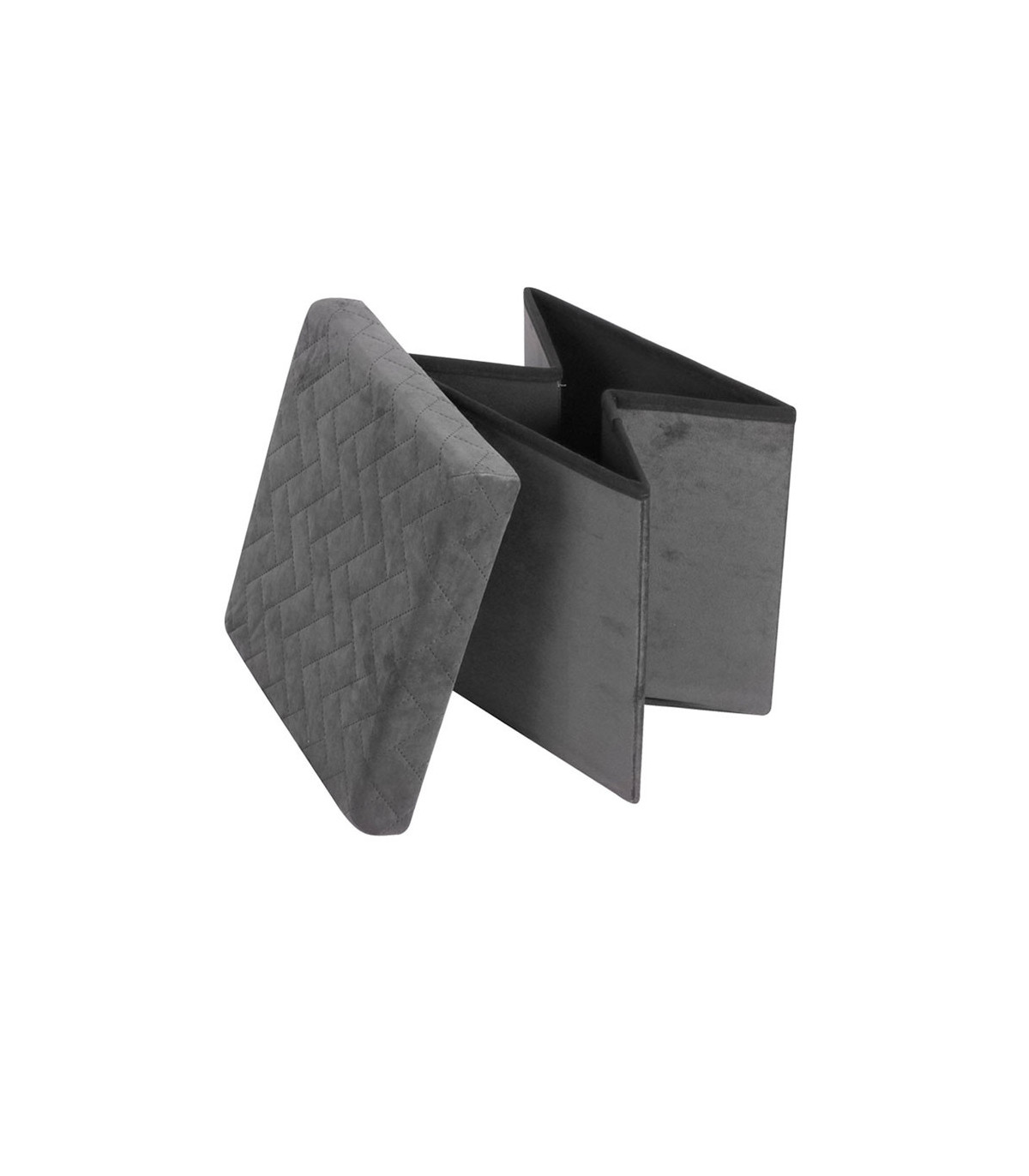 Wadiga Pouf Coffre De Rangement Velours Gris - 37.5x37.5x37.5cm