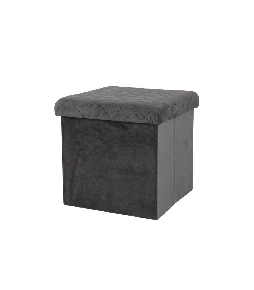 wadiga Pouf coffre de rangement velours gris - 37.5x37.5x37.5cm