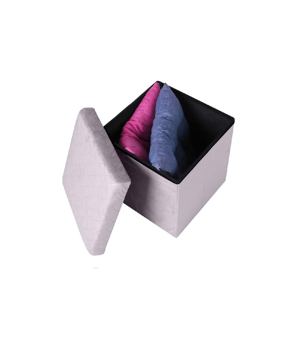 Wadiga Pouf Coffre De Rangement Velours Gris Clair - 37.5x37.5x37.5cm