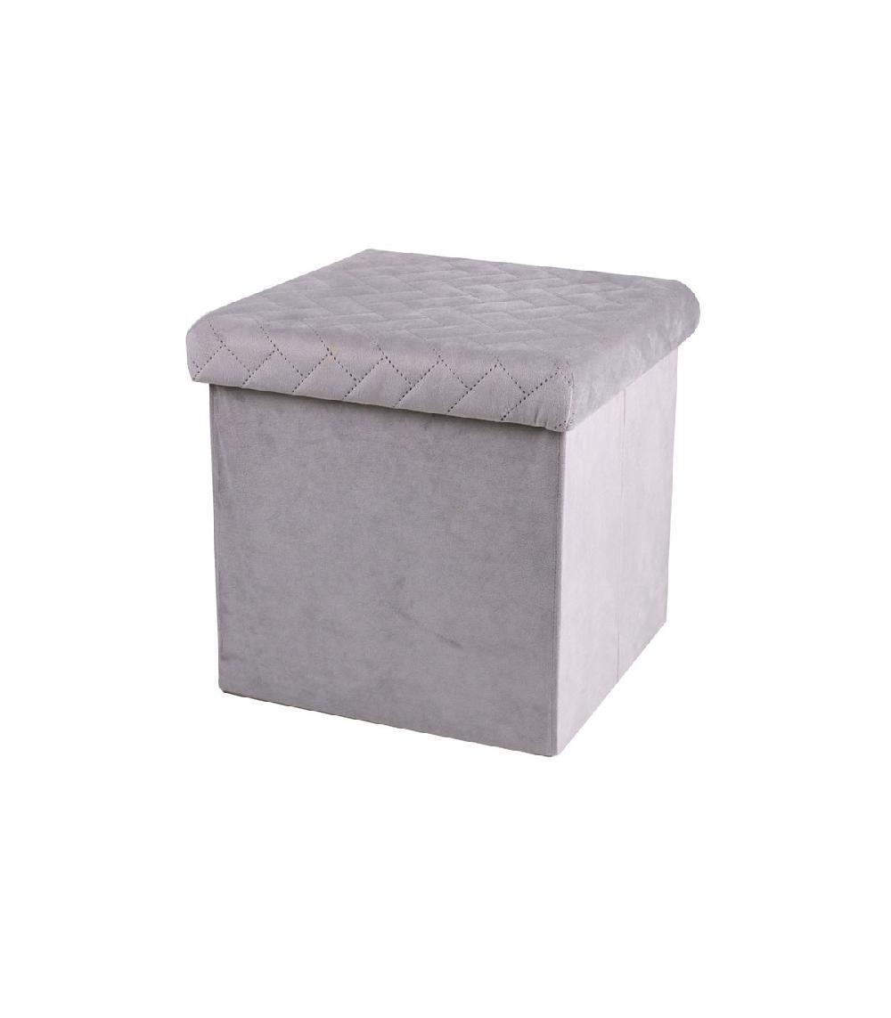 wadiga Pouf coffre de rangement velours gris clair - 37.5x37.5x37.5cm
