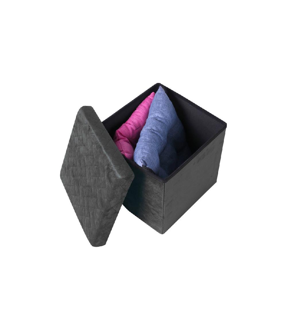 Wadiga Pouf Coffre De Rangement Velours Noir - 37.5x37.5x37.5cm
