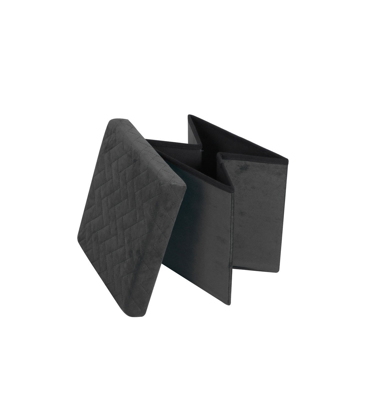 Wadiga Pouf Coffre De Rangement Velours Noir - 37.5x37.5x37.5cm