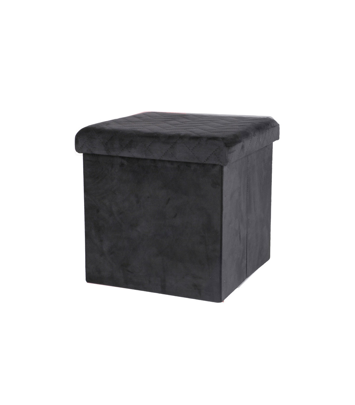 wadiga Pouf coffre de rangement velours noir - 37.5x37.5x37.5cm