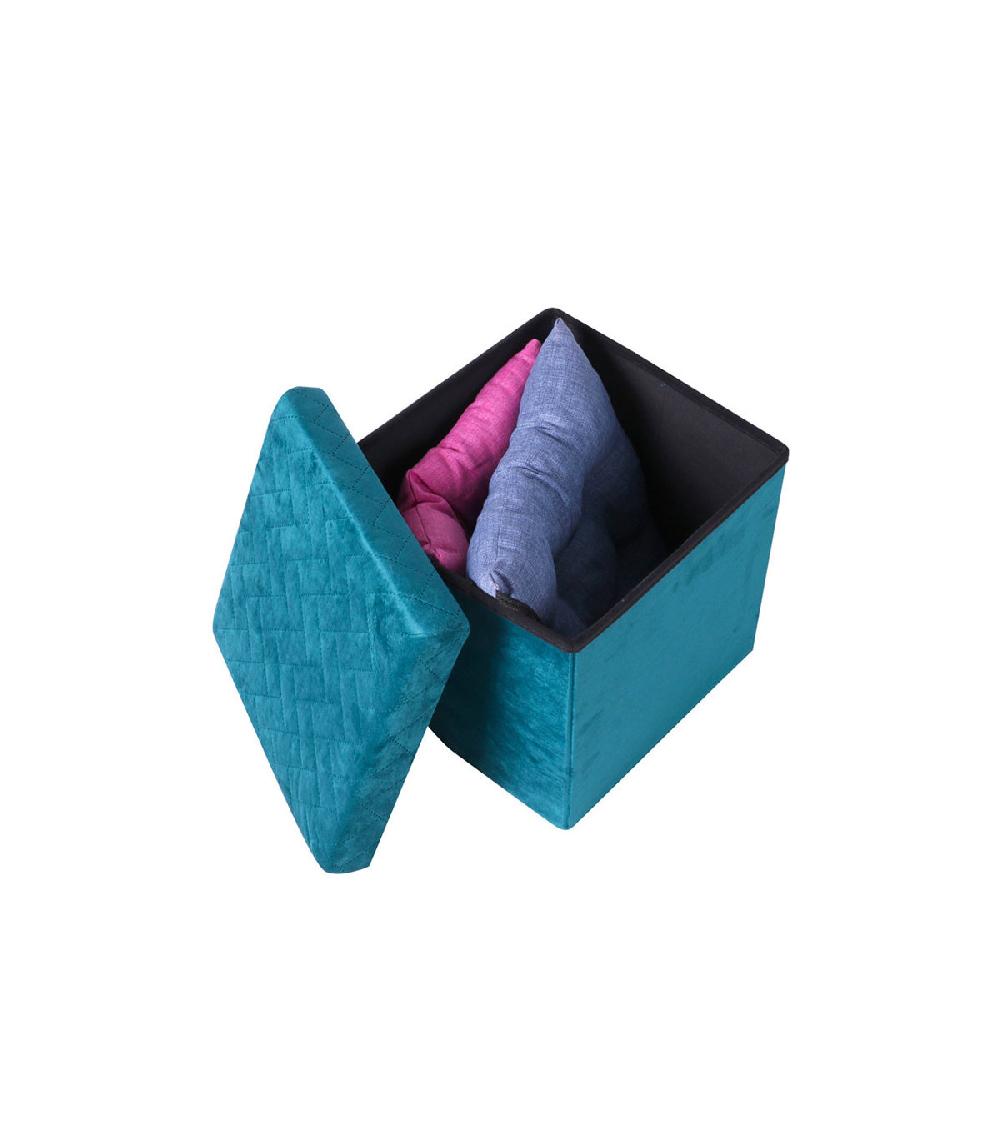 Wadiga Pouf Coffre De Rangement Velours Vert - 37.5x37.5x37.5cm